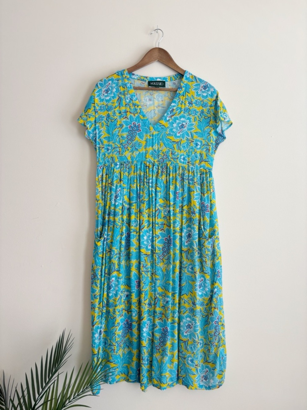 Souleiado Blue Floral Jacqueline Midi Dress Small Summer Resortwear
